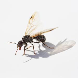 Hormiga con alas, hormiga reina. Queen ant, winged ant. Sombra sobre fondo blanco